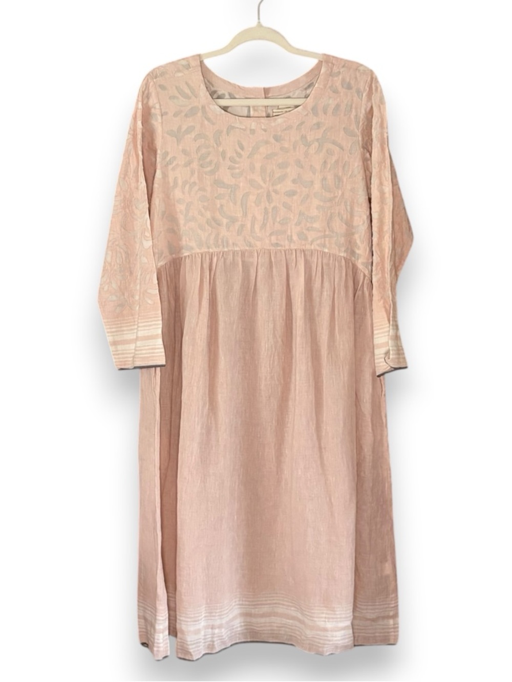 Eka Pink Linen Long Sleeve Cutout Midi Dress Size Medium Boho Bohemian Modest